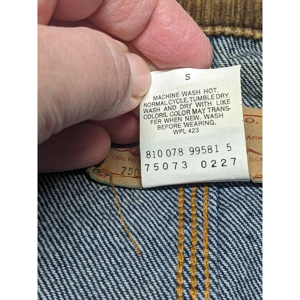 Vintage Levis Acid Wash Denim Trucker Jacket Corduroy Collar USA XL 75073-0227 - Picture 3 of 16
